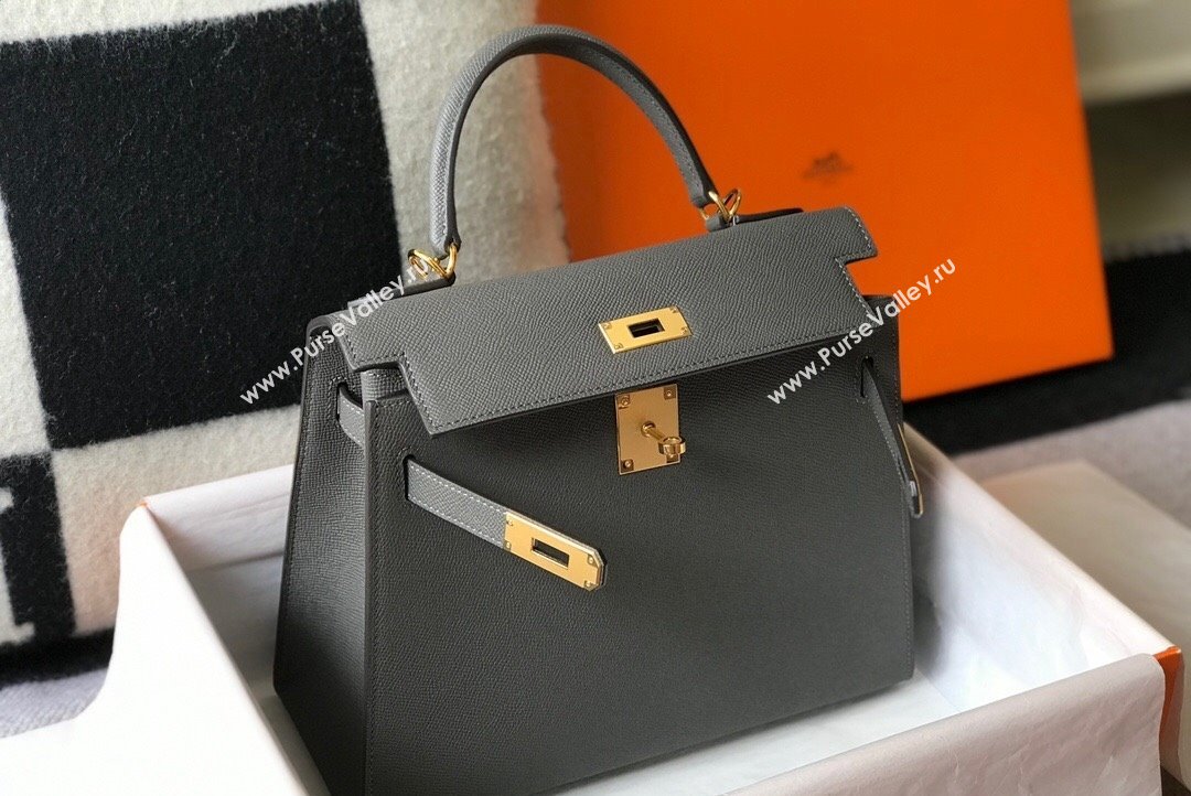 Hermes Epsom Kelly Bag 25cm 28cm in Calfskin Leather Tin Grey 2023 (FL-231021033)