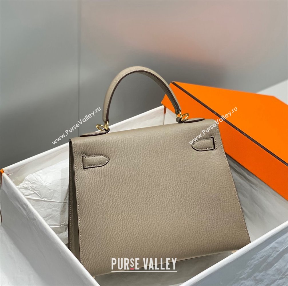 Hermes Epsom Kelly Bag 25cm 28cm in Calfskin Leather Pitch Grey Gold 2023 (FL-231021034)