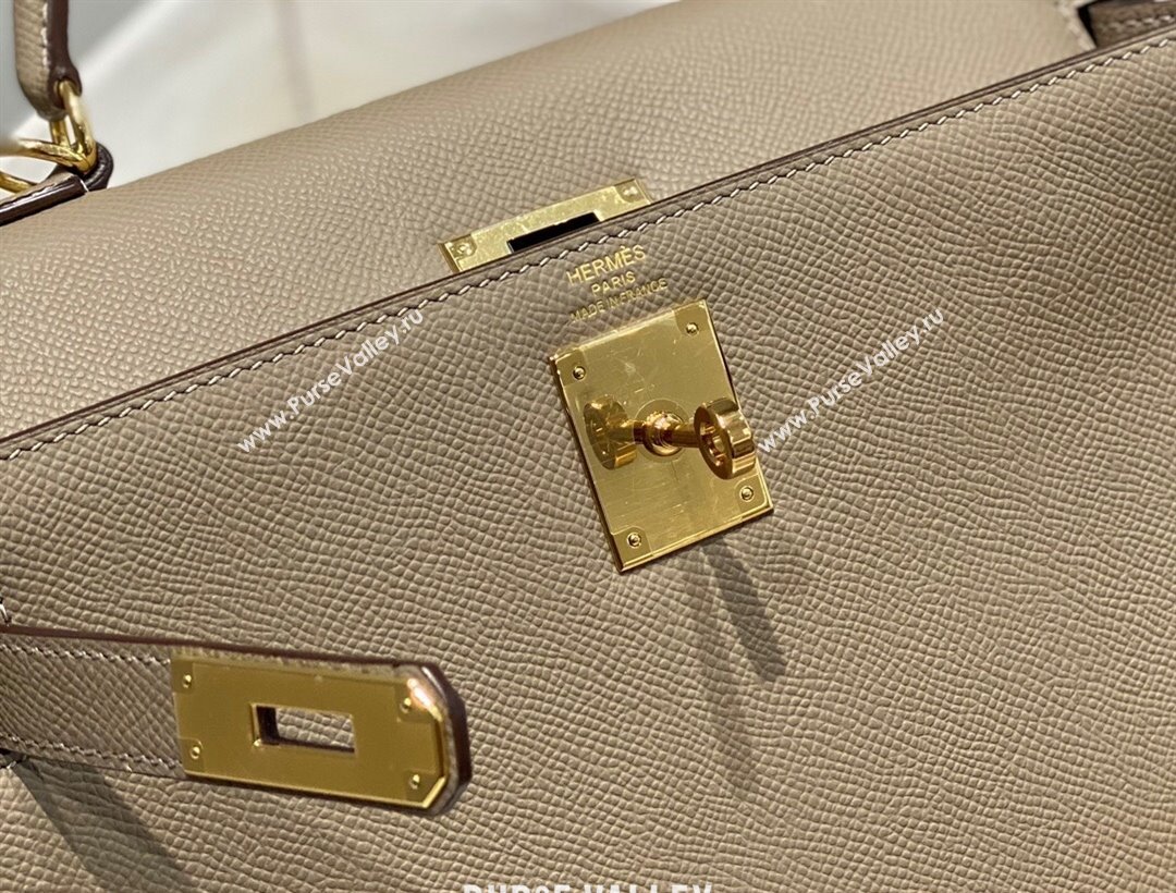 Hermes Epsom Kelly Bag 25cm 28cm in Calfskin Leather Pitch Grey Gold 2023 (FL-231021034)