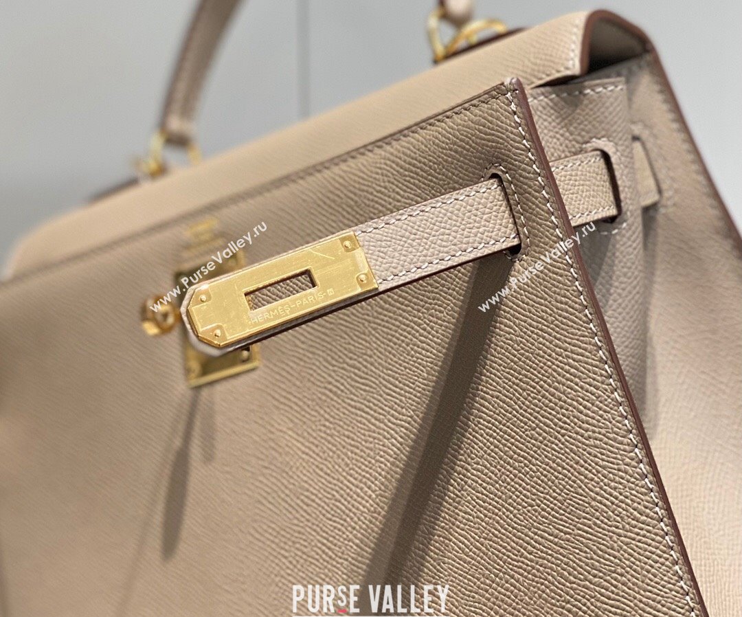 Hermes Epsom Kelly Bag 25cm 28cm in Calfskin Leather Pitch Grey Gold 2023 (FL-231021034)