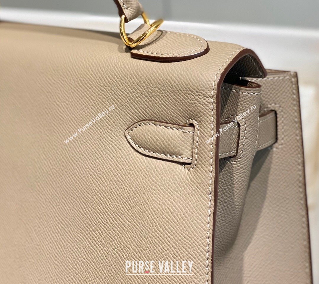 Hermes Epsom Kelly Bag 25cm 28cm in Calfskin Leather Pitch Grey Gold 2023 (FL-231021034)