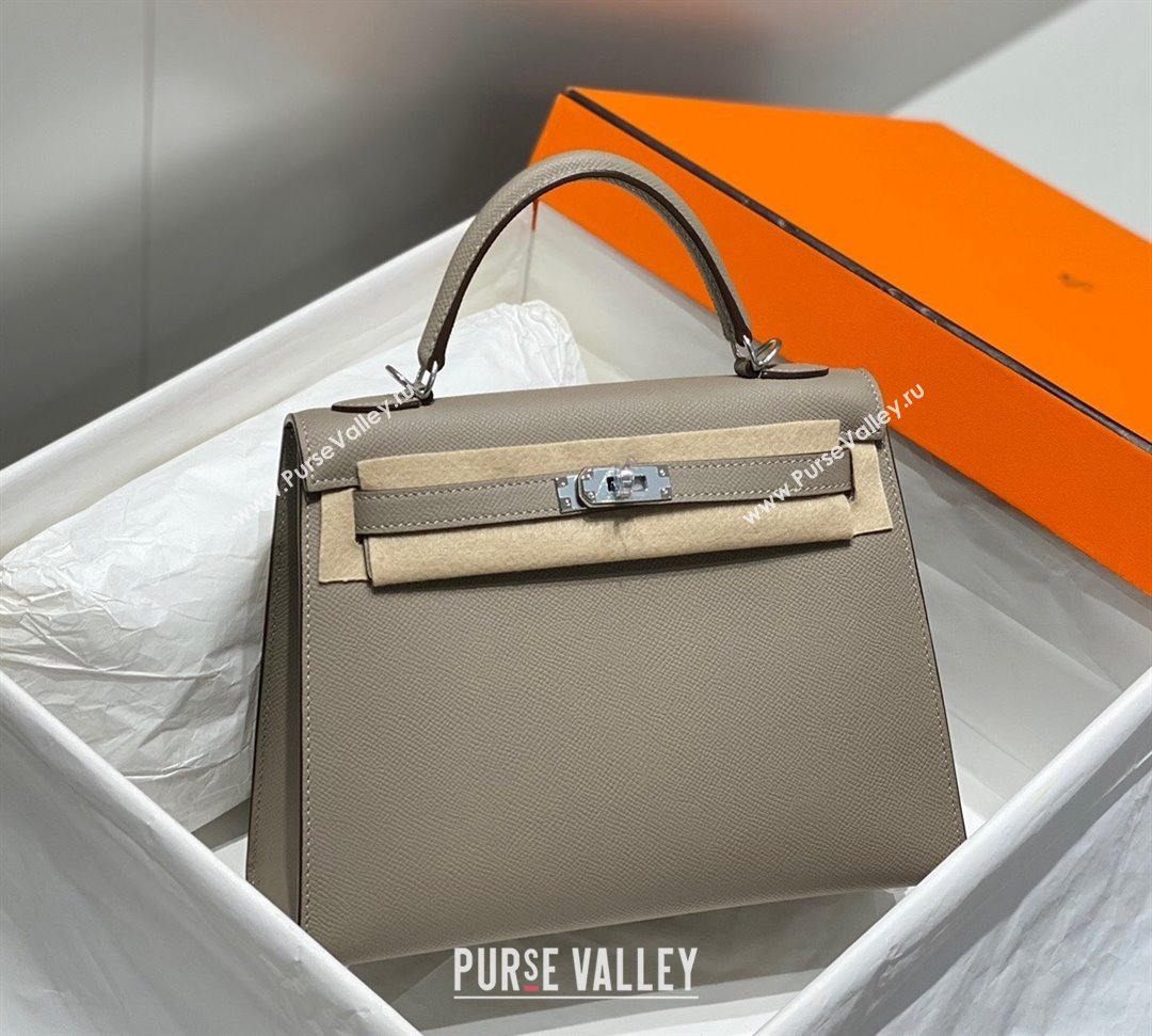 Hermes Epsom Kelly Bag 25cm in Calfskin Leather Pitch Grey Silver 2023 (FL-231021035)