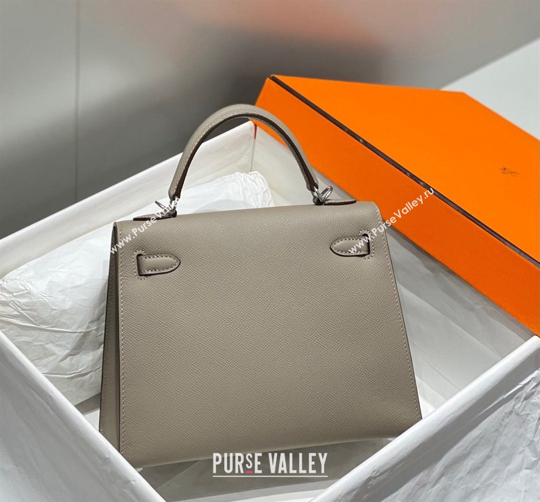 Hermes Epsom Kelly Bag 25cm in Calfskin Leather Pitch Grey Silver 2023 (FL-231021035)