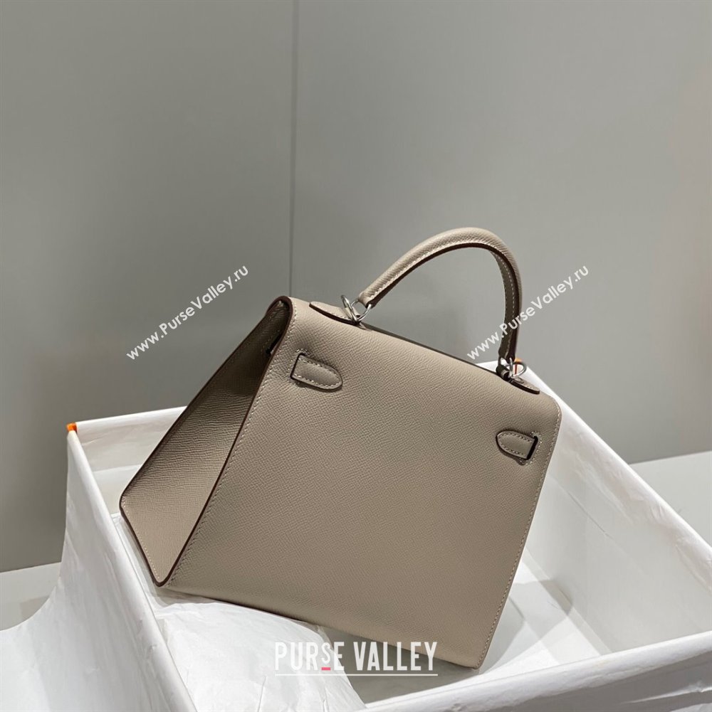 Hermes Epsom Kelly Bag 25cm in Calfskin Leather Pitch Grey Silver 2023 (FL-231021035)