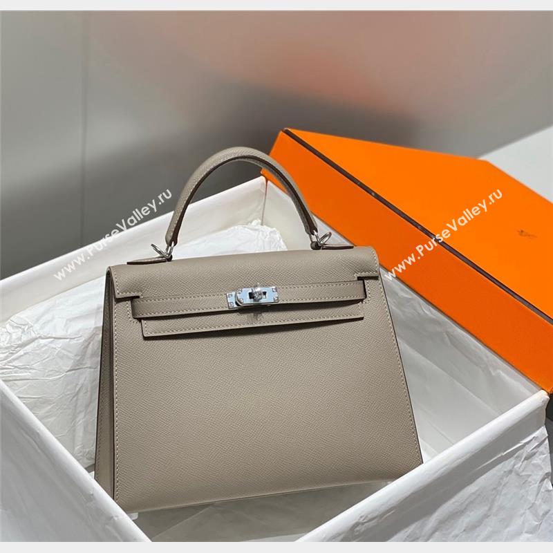 Hermes Epsom Kelly Bag 25cm in Calfskin Leather Pitch Grey Silver 2023 (FL-231021035)