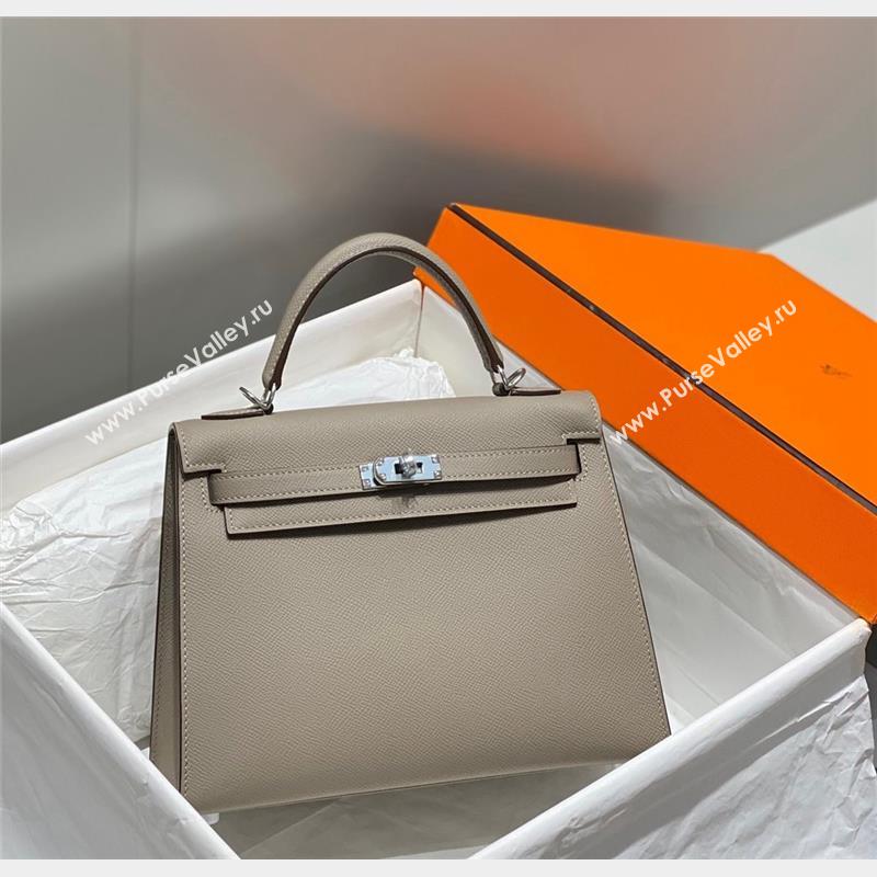 Hermes Epsom Kelly Bag 25cm in Calfskin Leather Pitch Grey Silver 2023 (FL-231021035)