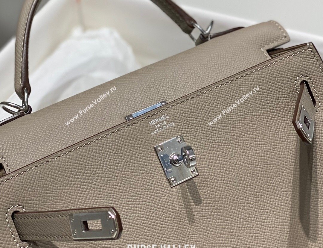 Hermes Epsom Kelly Bag 25cm in Calfskin Leather Pitch Grey Silver 2023 (FL-231021035)