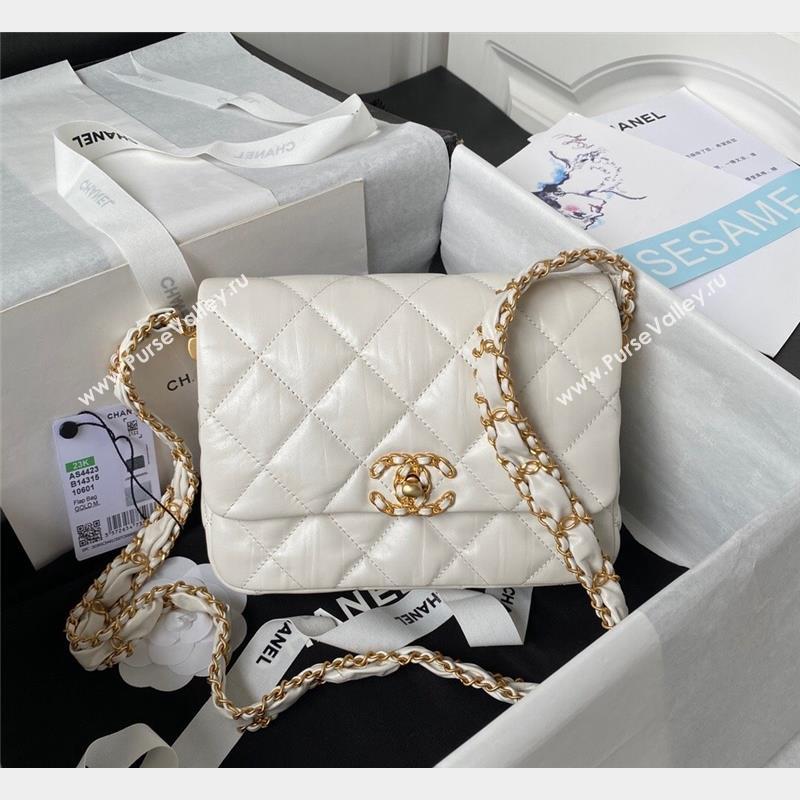 Chanel 19 Aged Calfskin Flap Bag AS4423 White 2023 (yezi-231007010)