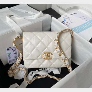 Chanel 19 Aged Calfskin Flap Bag AS4423 White 2023 (yezi-231007010)