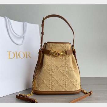 Dior Medium CEST Bucket Bag in Beige CD-Embossed Straw 2023 (XXG-231021048)