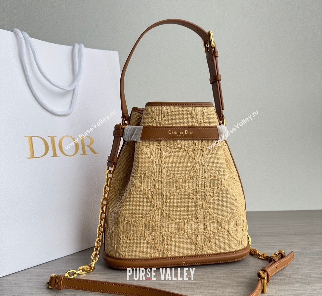 Dior Medium CEST Bucket Bag in Beige CD-Embossed Straw 2023 (XXG-231021048)