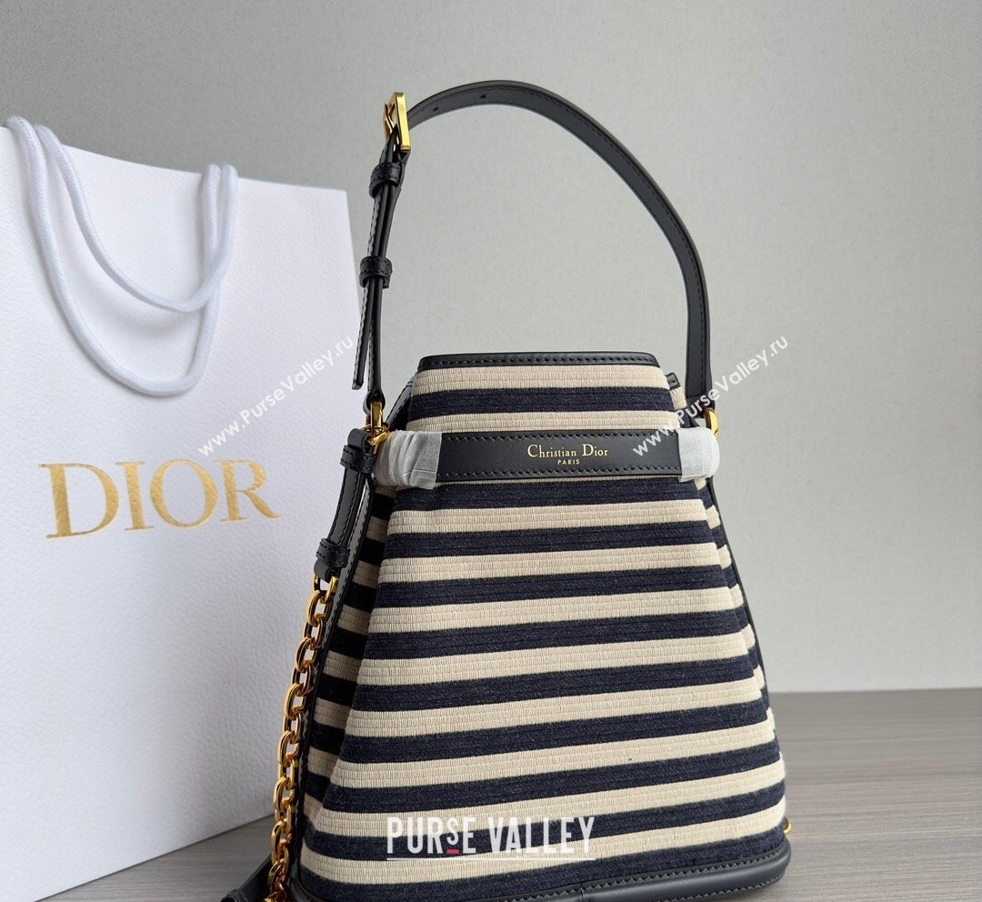 Dior Medium CEST Bucket Bag in CD-Embossed Striped Fabric 2023 (XXG-231021049)