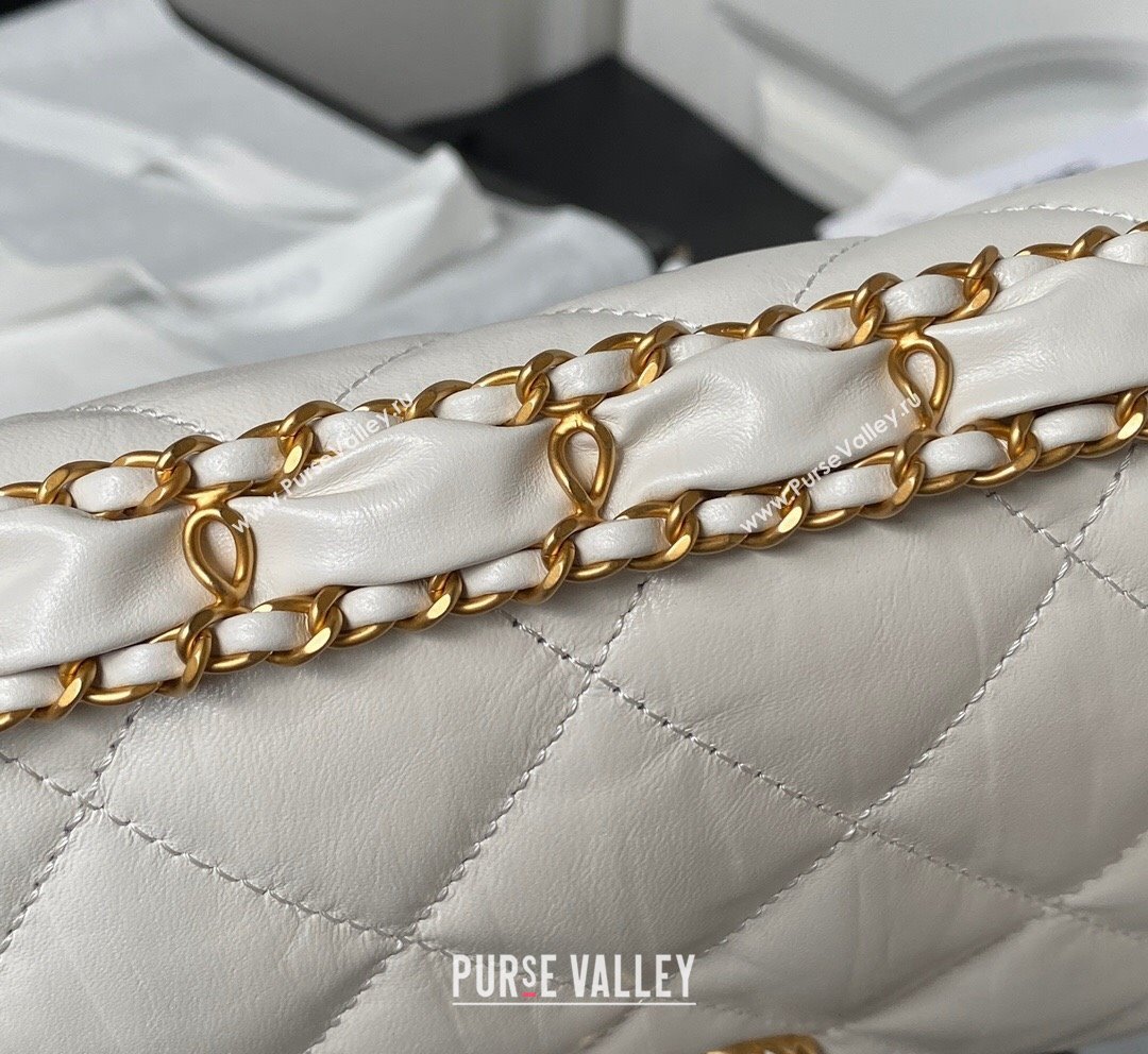 Chanel 19 Aged Calfskin Flap Bag AS4423 White 2023 (yezi-231007010)