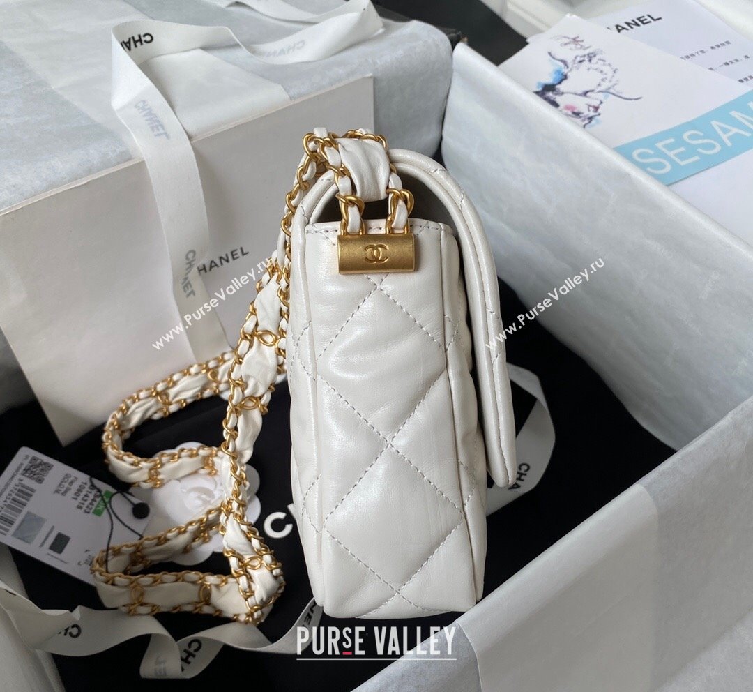 Chanel 19 Aged Calfskin Flap Bag AS4423 White 2023 (yezi-231007010)