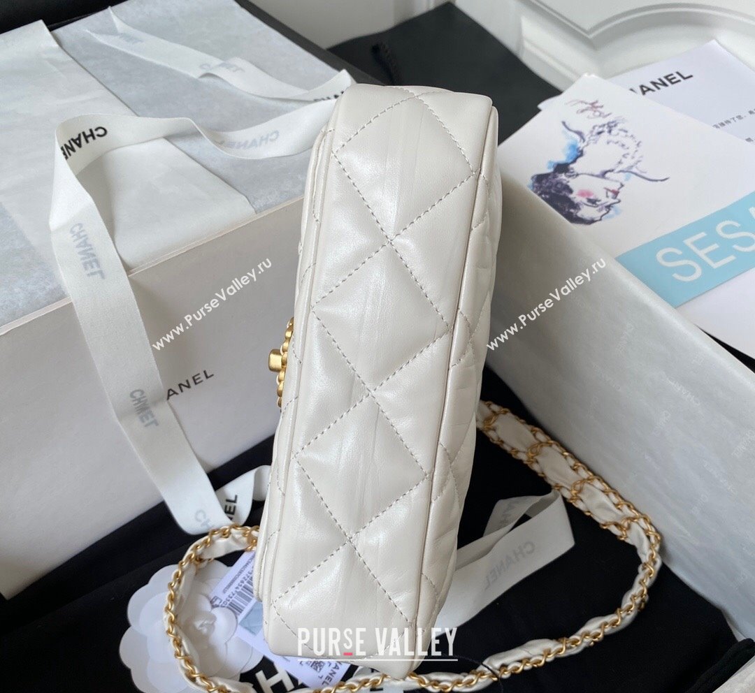 Chanel 19 Aged Calfskin Flap Bag AS4423 White 2023 (yezi-231007010)