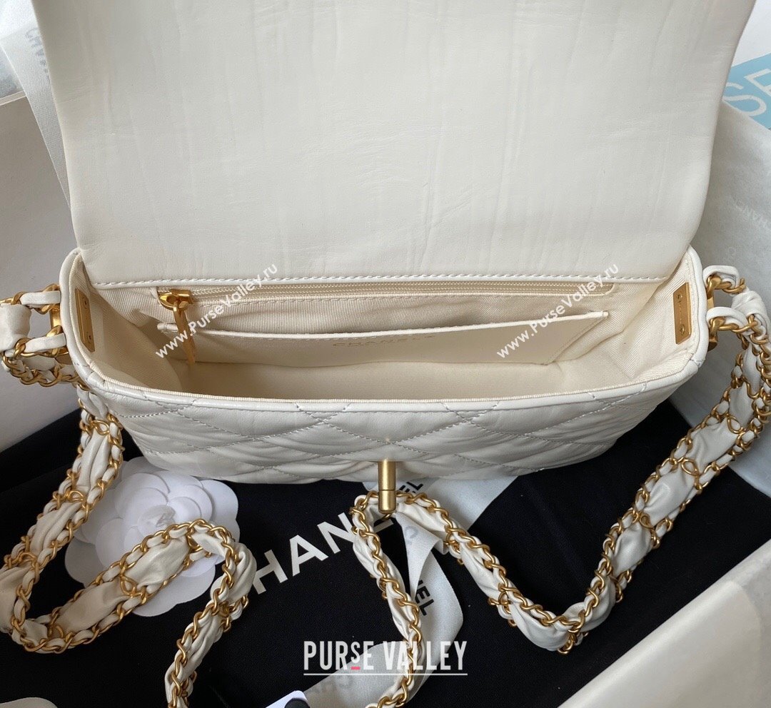 Chanel 19 Aged Calfskin Flap Bag AS4423 White 2023 (yezi-231007010)