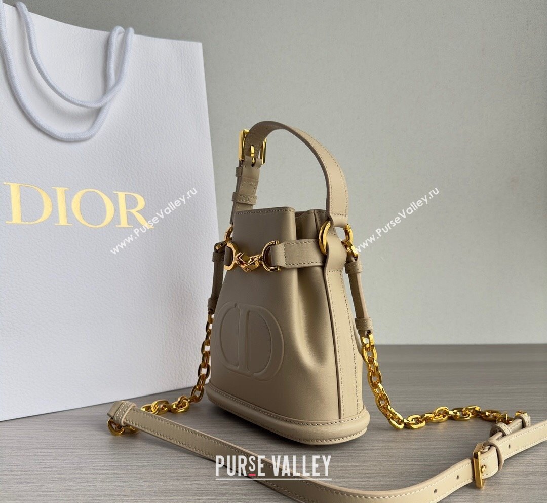 Dior Small CEST Bucket Bag in White CD-Embossed Calfskin Beige 2023 (BF-231021050)