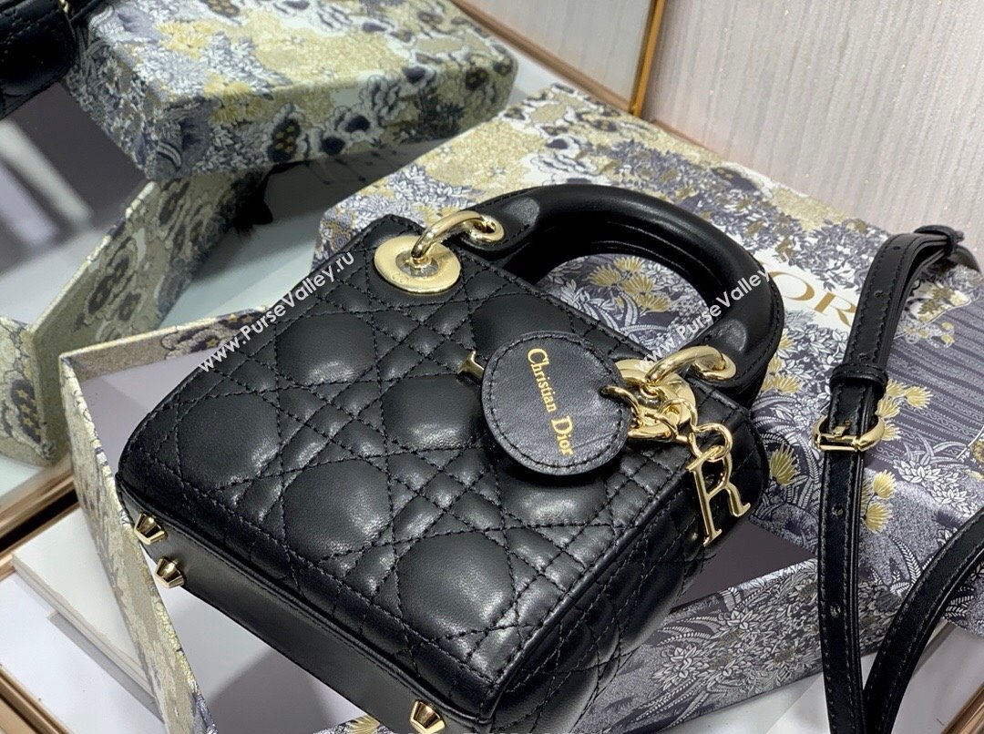 Dior Micro Lady Dior Bag in Lambskin Black 2023 1021 (XXG-231021056)