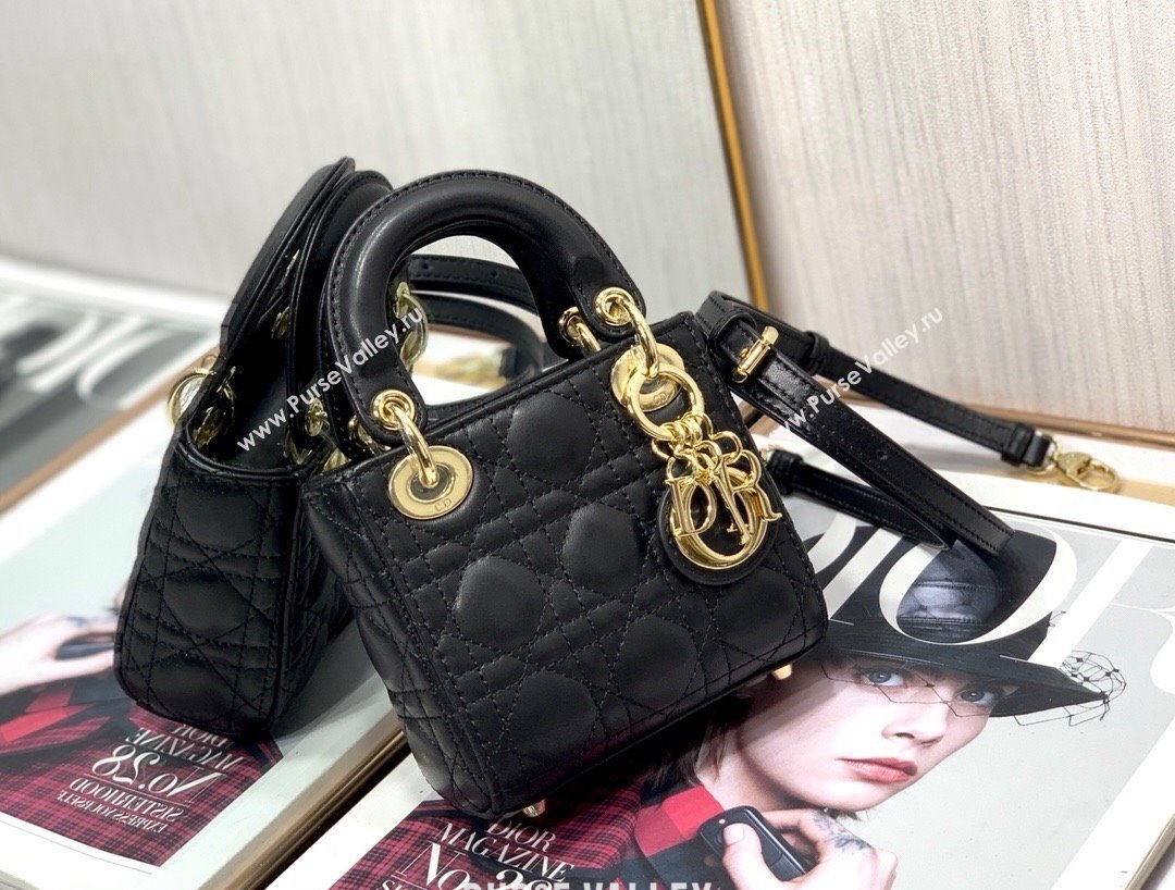 Dior Micro Lady Dior Bag in Lambskin Black 2023 1021 (XXG-231021056)