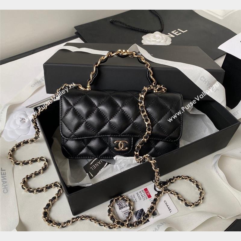 Chanel Lambskin Flap Phone Holder with Chain Top handle AP3226 Black 2023 (yezi-231020038)