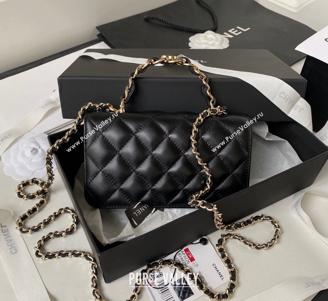 Chanel Lambskin Flap Phone Holder with Chain Top handle AP3226 Black 2023 (yezi-231020038)