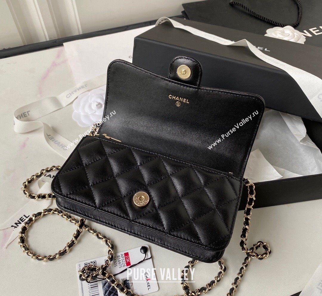 Chanel Lambskin Flap Phone Holder with Chain Top handle AP3226 Black 2023 (yezi-231020038)