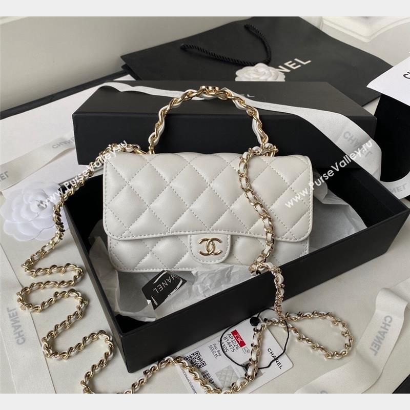 Chanel Lambskin Flap Phone Holder with Chain Top handle AP3226 White 2023 (yezi-231020039)