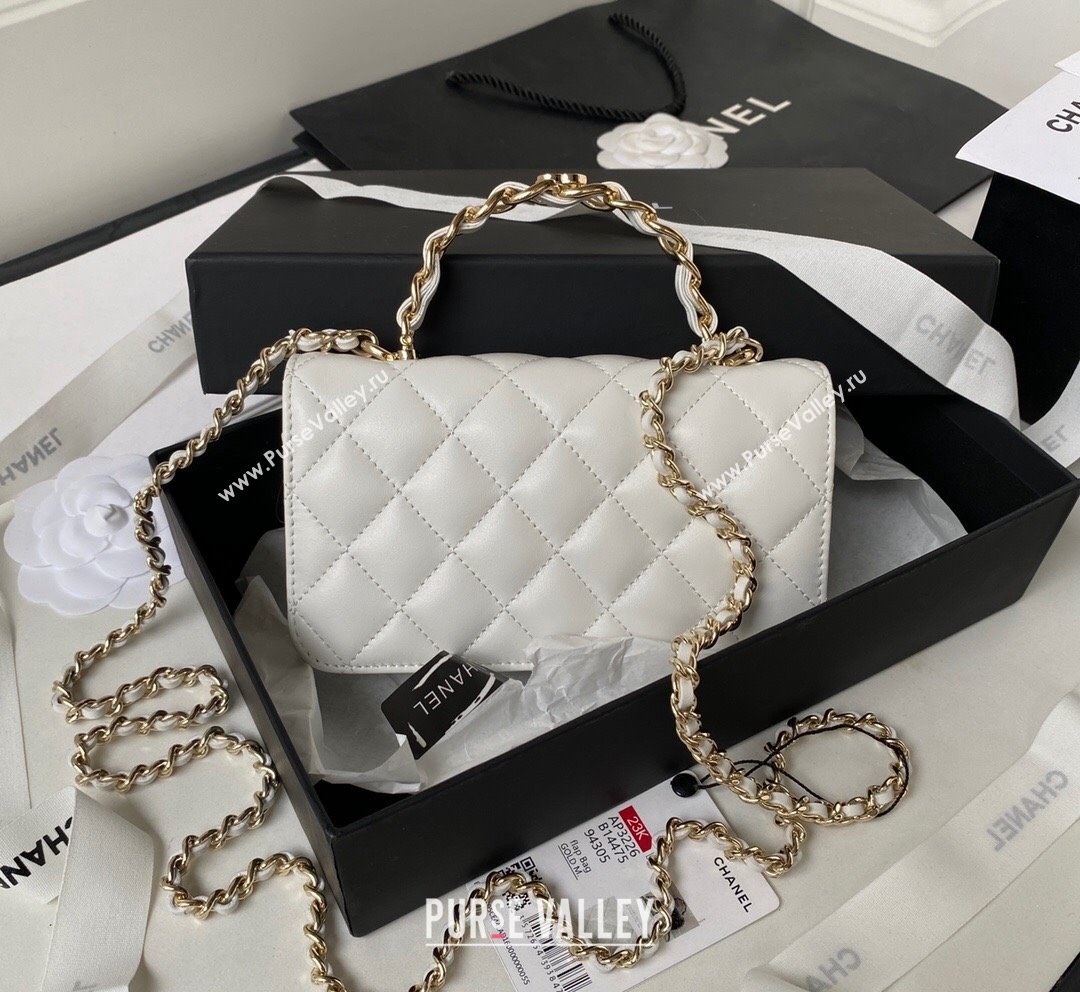 Chanel Lambskin Flap Phone Holder with Chain Top handle AP3226 White 2023 (yezi-231020039)