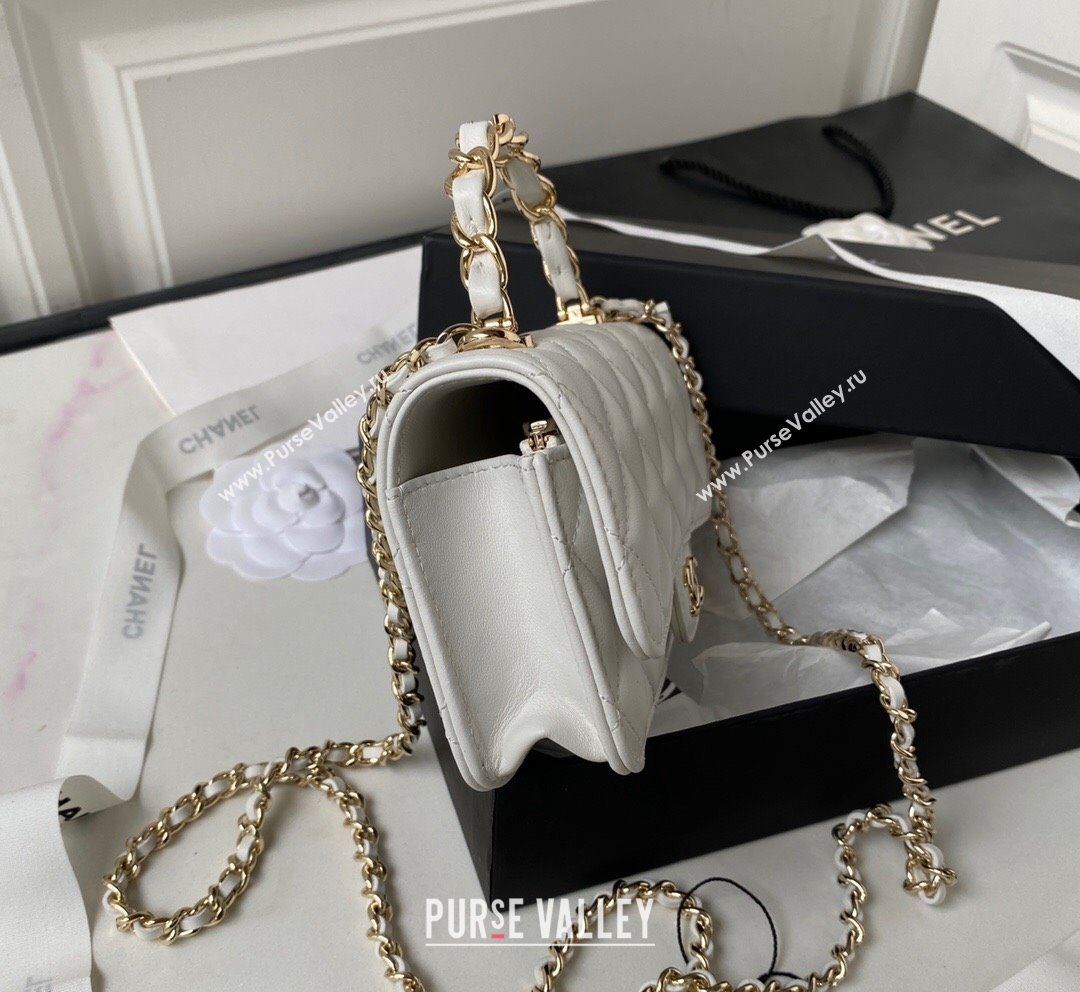 Chanel Lambskin Flap Phone Holder with Chain Top handle AP3226 White 2023 (yezi-231020039)