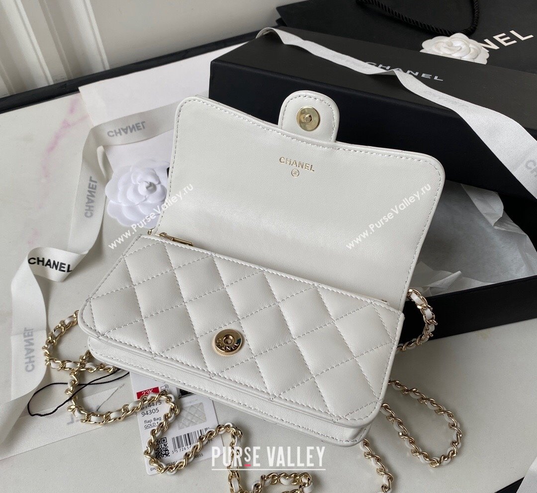 Chanel Lambskin Flap Phone Holder with Chain Top handle AP3226 White 2023 (yezi-231020039)