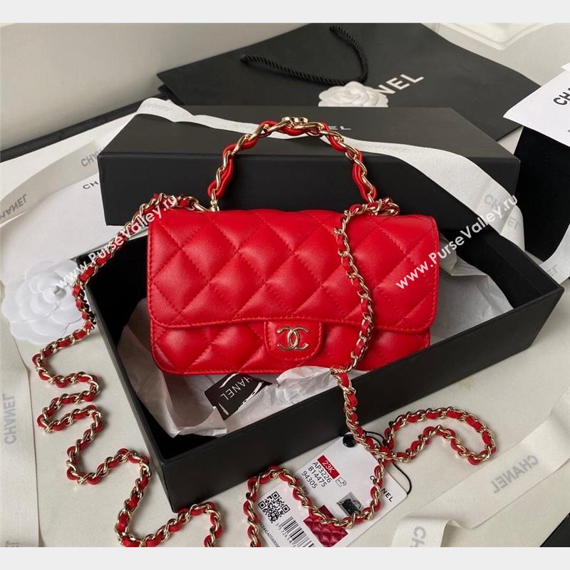 Chanel Lambskin Flap Phone Holder with Chain Top handle AP3226 Red 2023 (yezi-231020040)