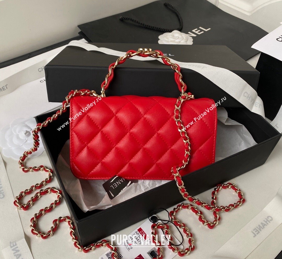 Chanel Lambskin Flap Phone Holder with Chain Top handle AP3226 Red 2023 (yezi-231020040)