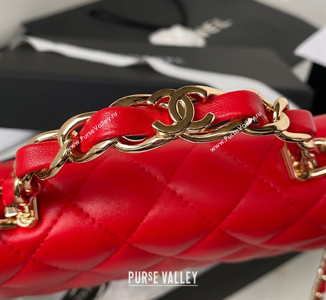 Chanel Lambskin Flap Phone Holder with Chain Top handle AP3226 Red 2023 (yezi-231020040)