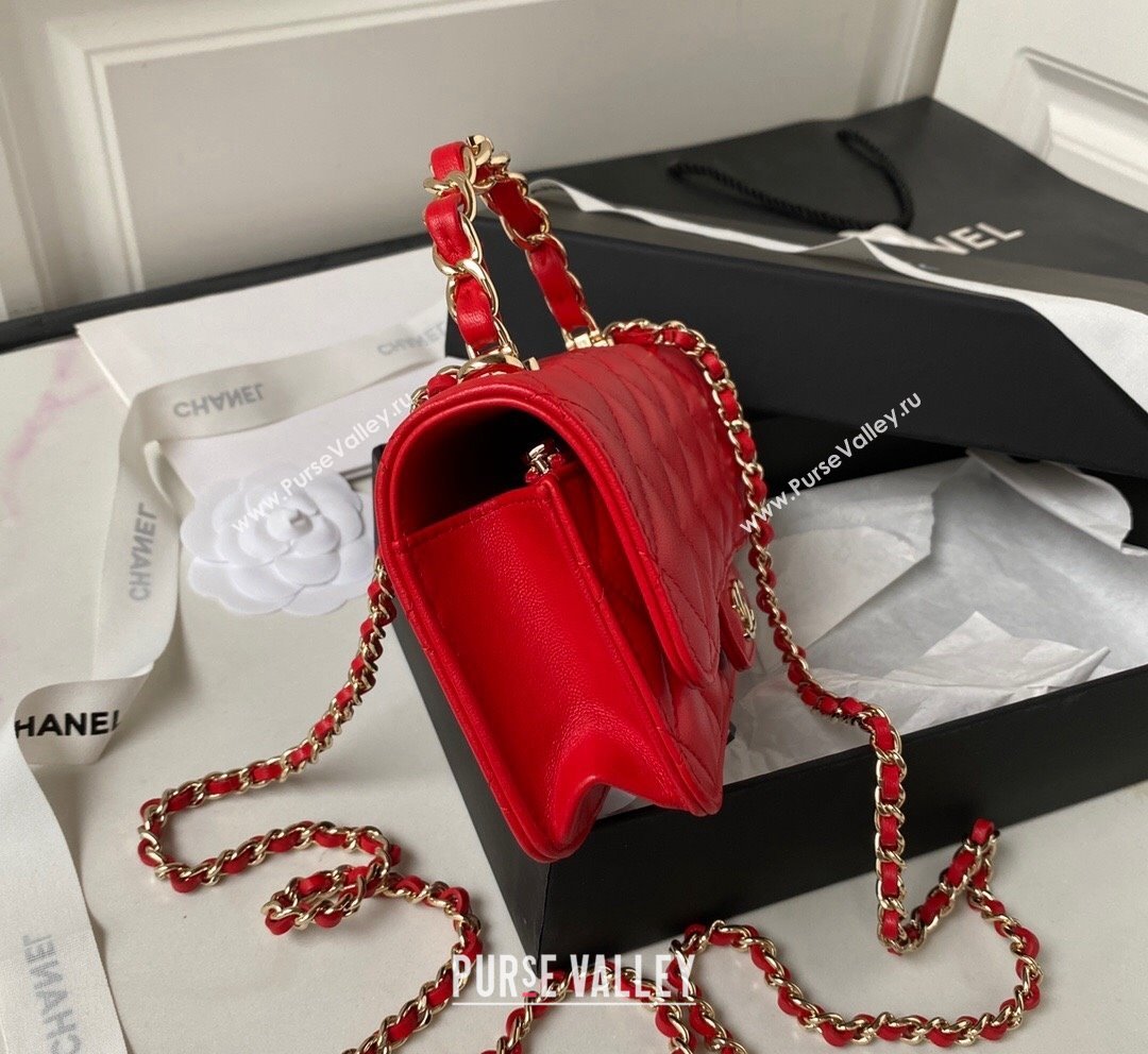 Chanel Lambskin Flap Phone Holder with Chain Top handle AP3226 Red 2023 (yezi-231020040)