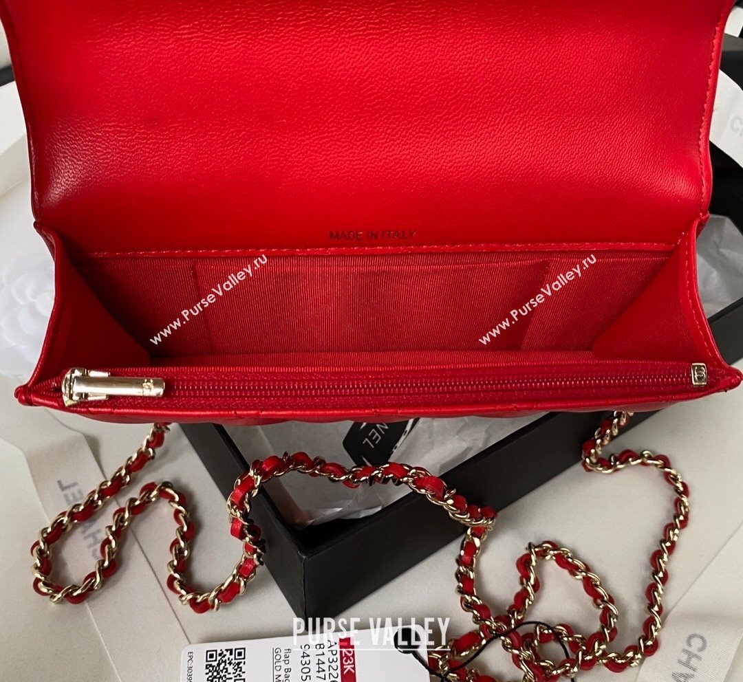 Chanel Lambskin Flap Phone Holder with Chain Top handle AP3226 Red 2023 (yezi-231020040)