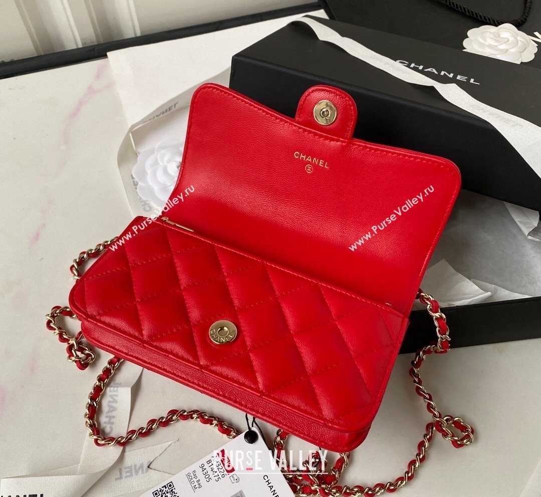 Chanel Lambskin Flap Phone Holder with Chain Top handle AP3226 Red 2023 (yezi-231020040)