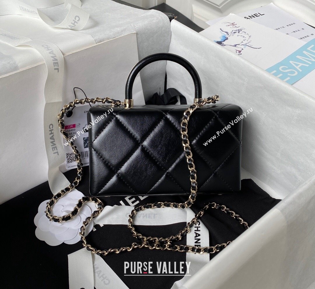 Chanel Quilted Shiny Calfskin Mini Box Bag AS4469 Black 2023 (yezi-231020028)