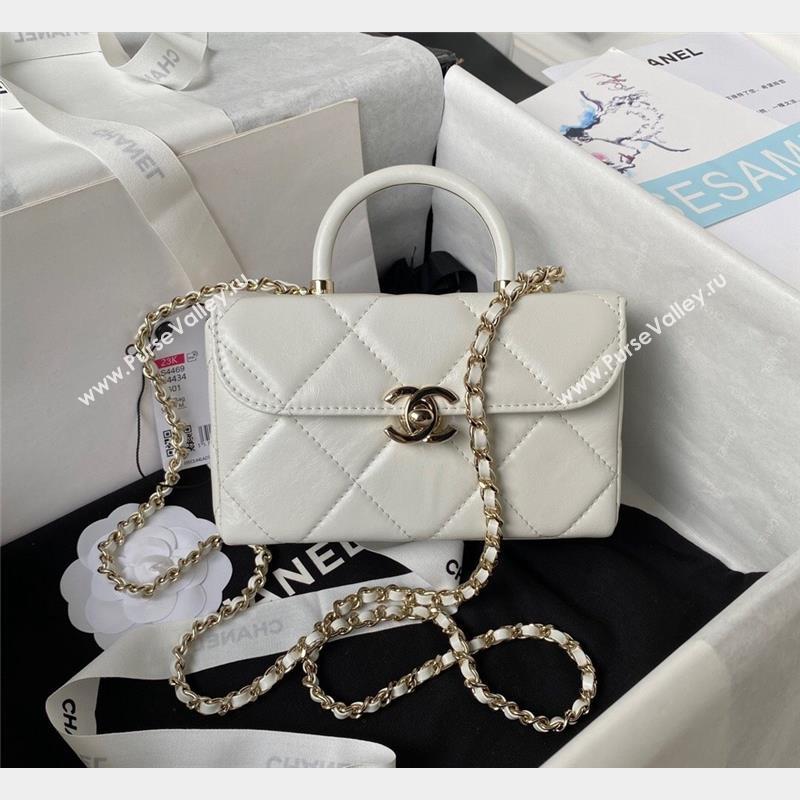 Chanel Quilted Shiny Calfskin Mini Box Bag AS4469 White 2023 (yezi-231020029)