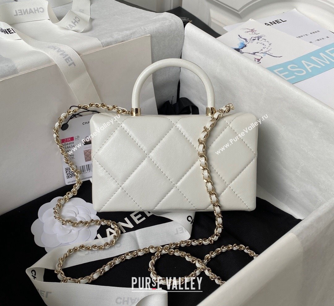 Chanel Quilted Shiny Calfskin Mini Box Bag AS4469 White 2023 (yezi-231020029)