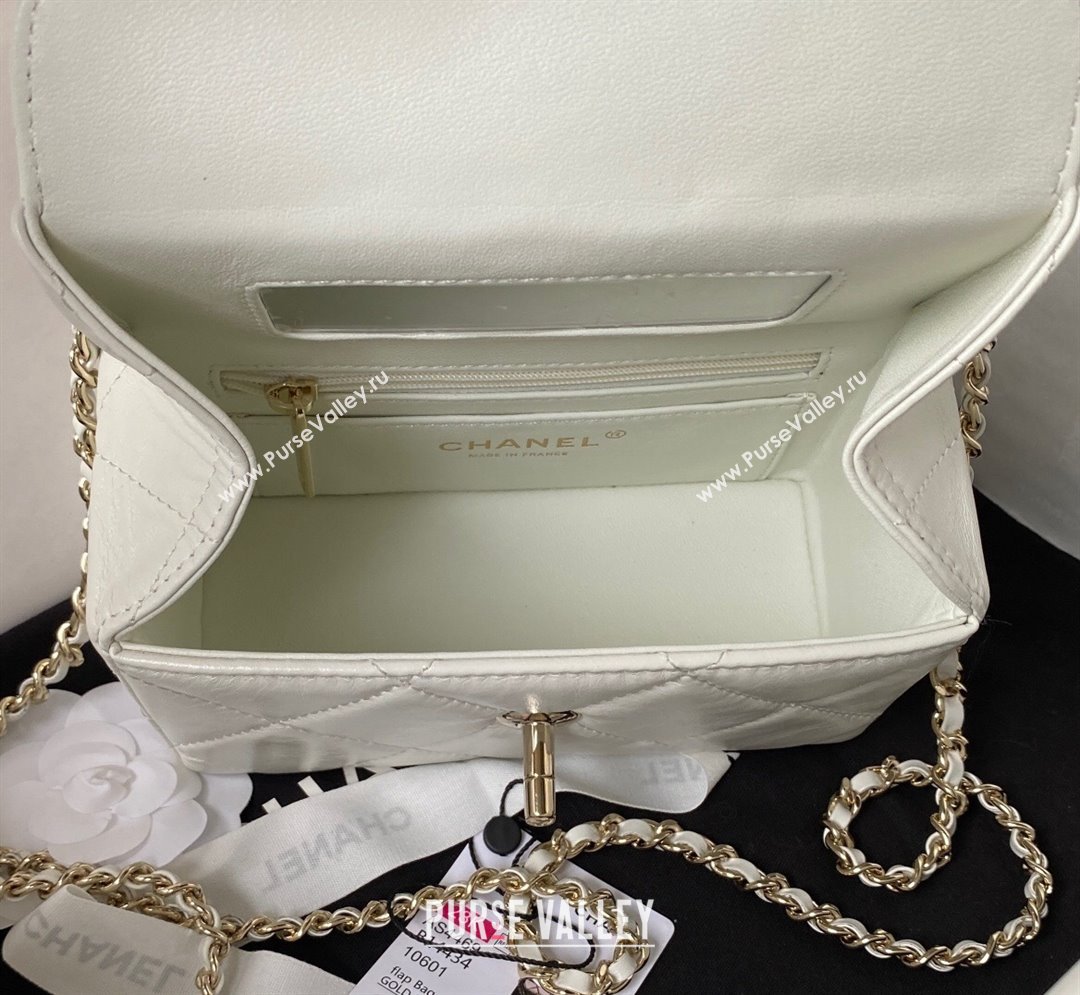 Chanel Quilted Shiny Calfskin Mini Box Bag AS4469 White 2023 (yezi-231020029)