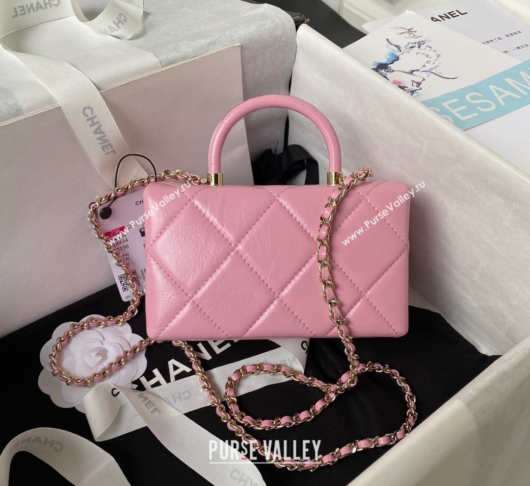 Chanel Quilted Shiny Calfskin Mini Box Bag AS4469 Light Pink 2023 (yezi-231020030)