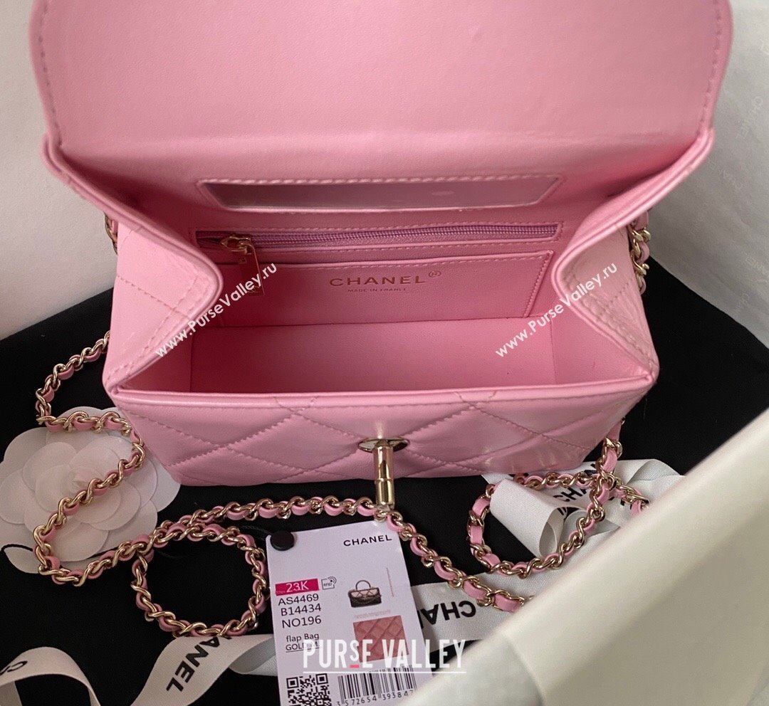 Chanel Quilted Shiny Calfskin Mini Box Bag AS4469 Light Pink 2023 (yezi-231020030)