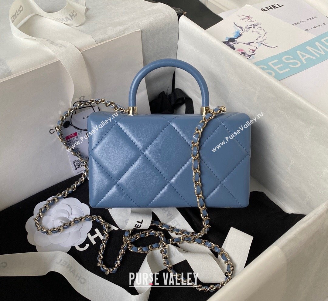 Chanel Quilted Shiny Calfskin Mini Box Bag AS4469 Light Blue 2023 (yezi-231020031)