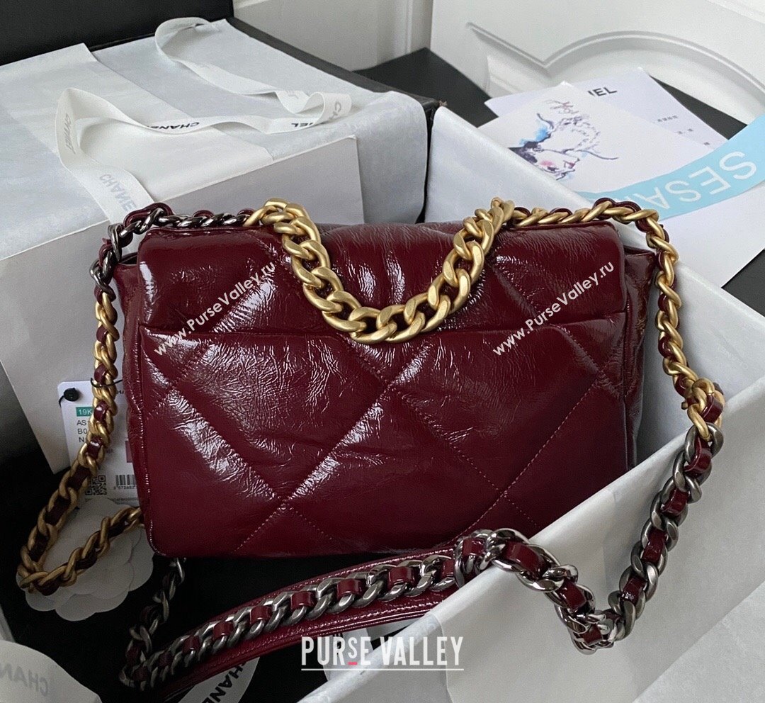 Chanel 19 Shiny Crinkle Calfskin Small Flap Bag AS1160 Burgundy 2023 (yezi-231020004)