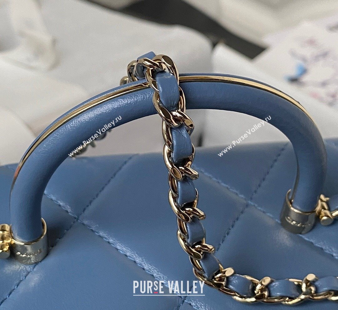 Chanel Quilted Shiny Calfskin Mini Box Bag AS4469 Light Blue 2023 (yezi-231020031)