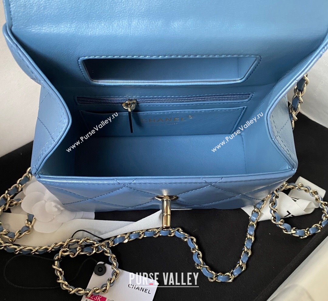 Chanel Quilted Shiny Calfskin Mini Box Bag AS4469 Light Blue 2023 (yezi-231020031)