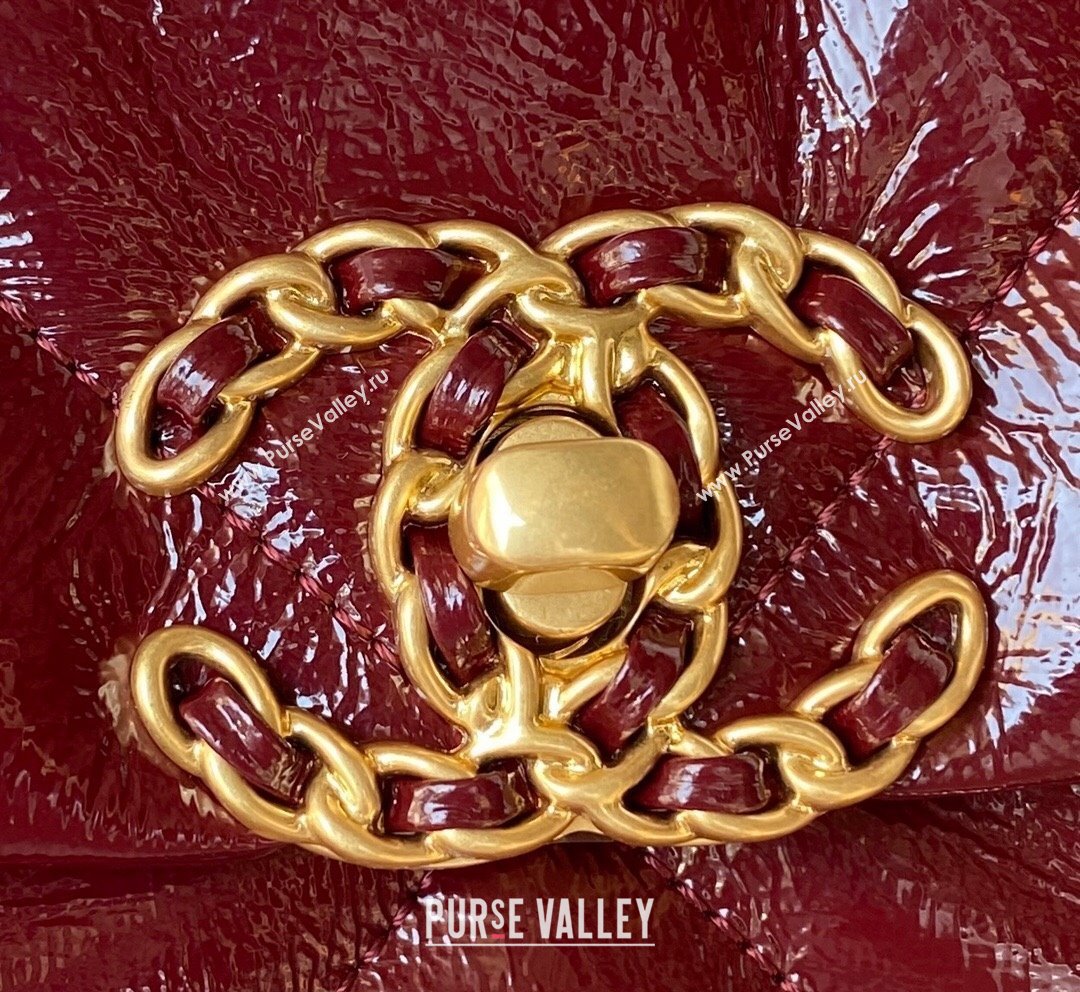 Chanel 19 Shiny Crinkle Calfskin Small Flap Bag AS1160 Burgundy 2023 (yezi-231020004)