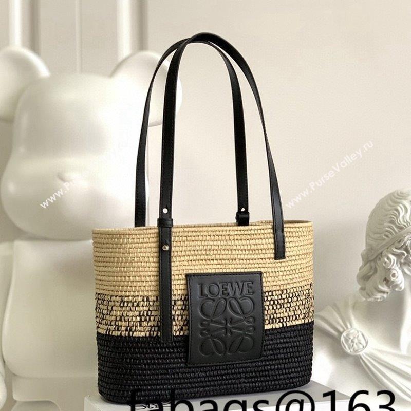 Loewe Small Square Basket Bag in Raffia Straw and Calfskin Black 2023 10112 (Ys-231023063)