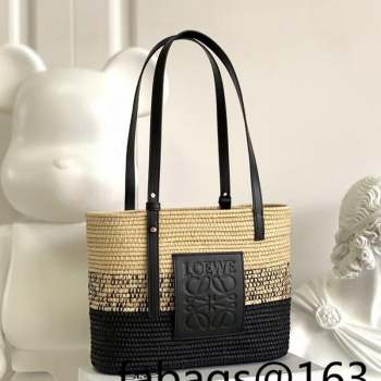 Loewe Small Square Basket Bag in Raffia Straw and Calfskin Black 2023 10112 (Ys-231023063)