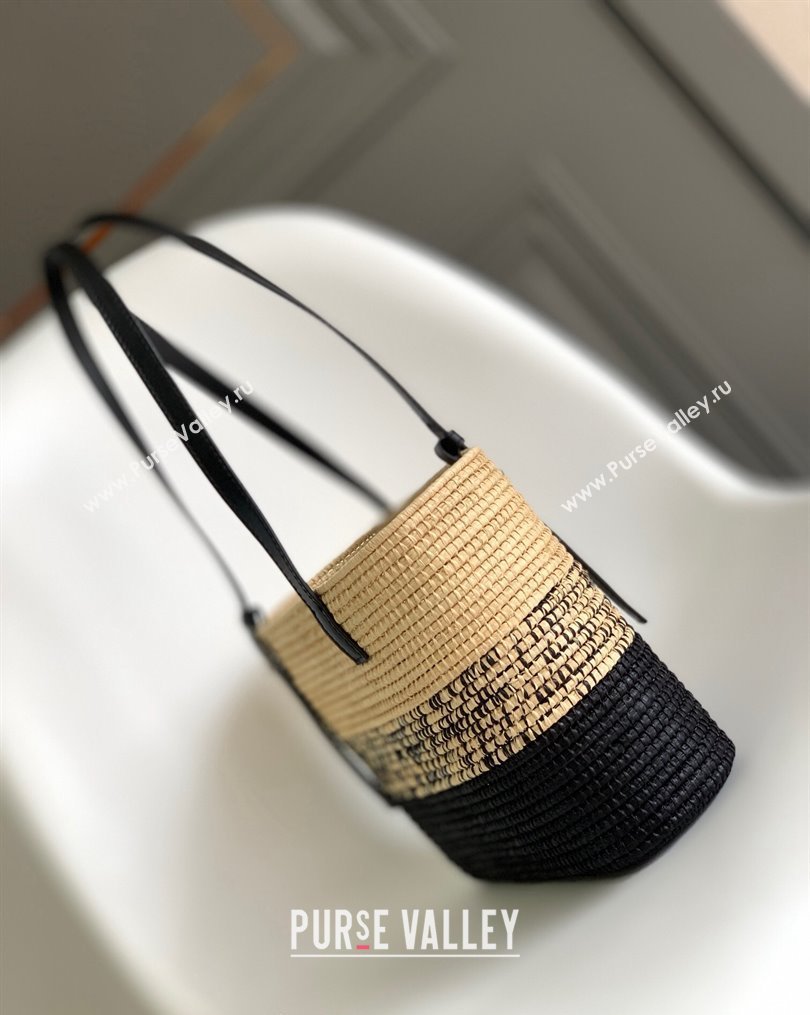 Loewe Small Square Basket Bag in Raffia Straw and Calfskin Black 2023 10112 (Ys-231023063)